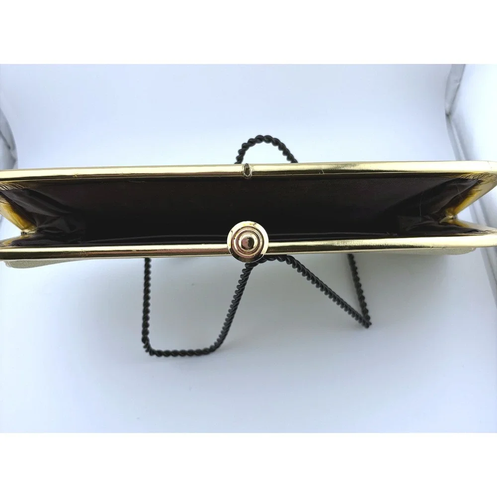 Vintage Gold Shimmer Evening Clutch Bag Kiss Lock Formal Metallic Wedding Bag‎